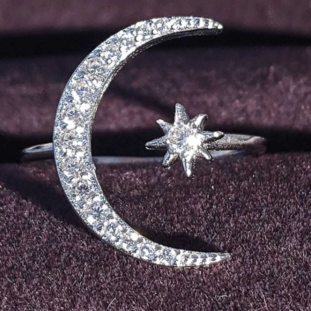NEw Star/moon open adjustable sterling silverring - Picture 2 of 3